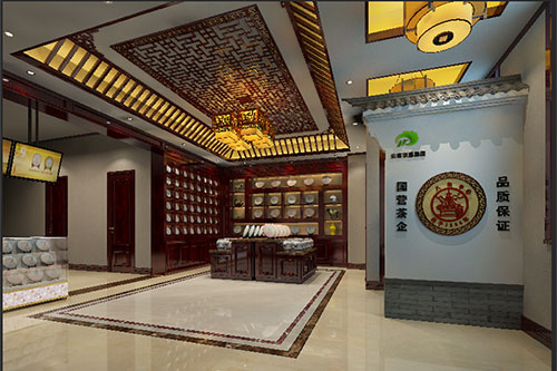 云浮古朴典雅的中式茶叶店大堂设计效果图