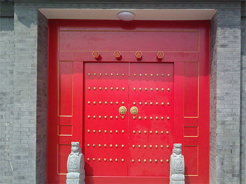 云浮中国传统四合院系列朱红色中式木制大门木作